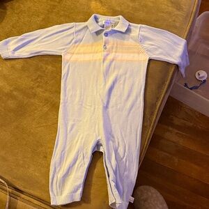 Light Blue Striped Collared Knit One-Piece for Baby